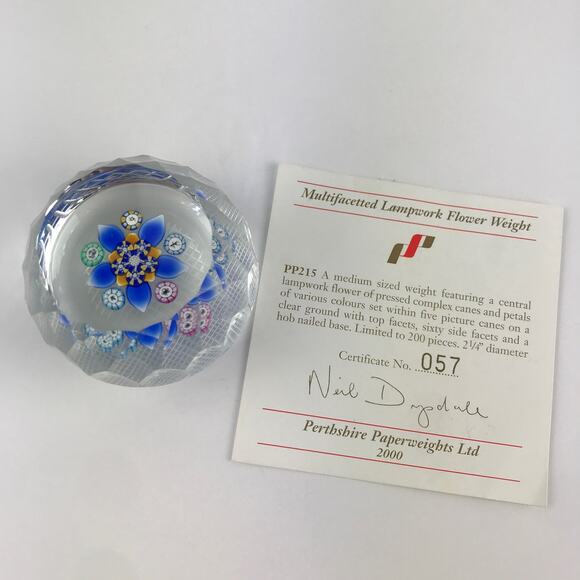 Perthshire PP215 2000 Multifaceted Lampwork Flower Picture Cane Paperweight Cert - Picture 2 of 14
